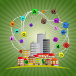MOOC Summaries - TechniCity - illustration of colorful urban city with multimedia icon